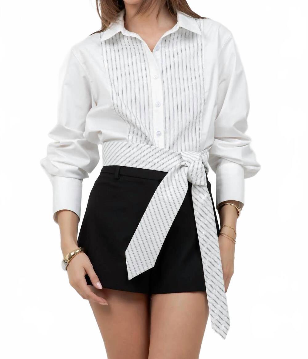 NEW WHITEROOM+CACTUS tie accent poplin shirt in white